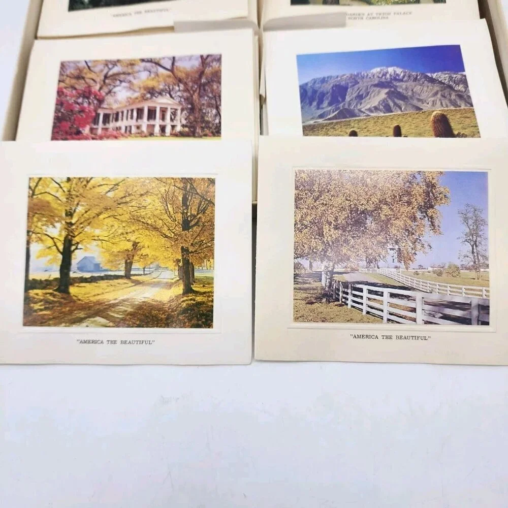 Vintage America The Beautiful 10 Embossed Color Photo Blank Note Cards Envelopes